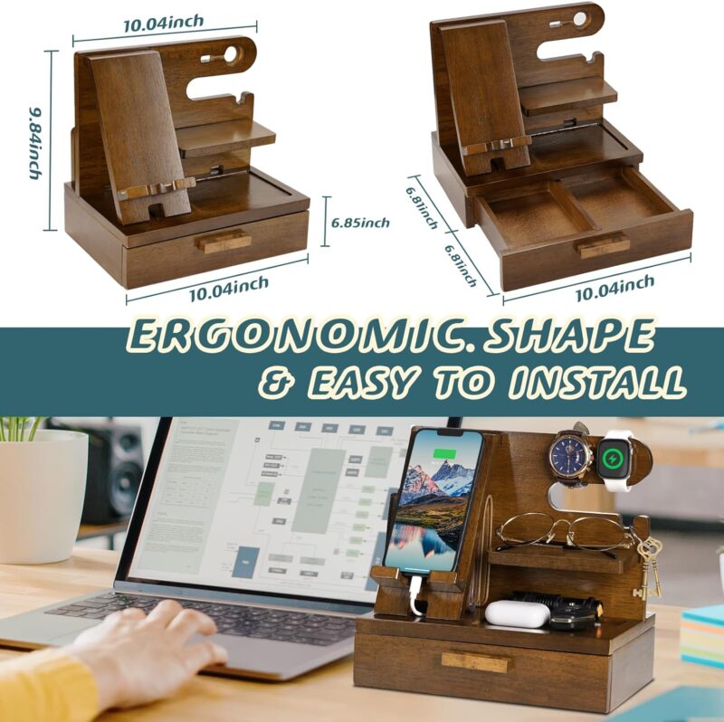 Zapuvo® Wood Phone Docking Station with Drawer Brown - Image 7