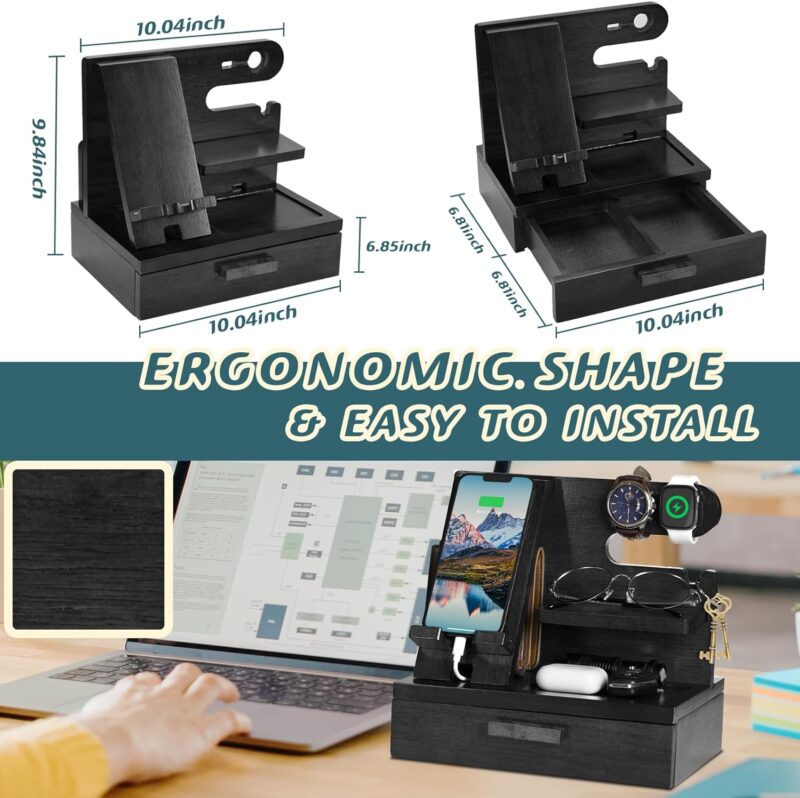 Zapuvo® Wood Phone Docking Station with Drawer Black - Image 5