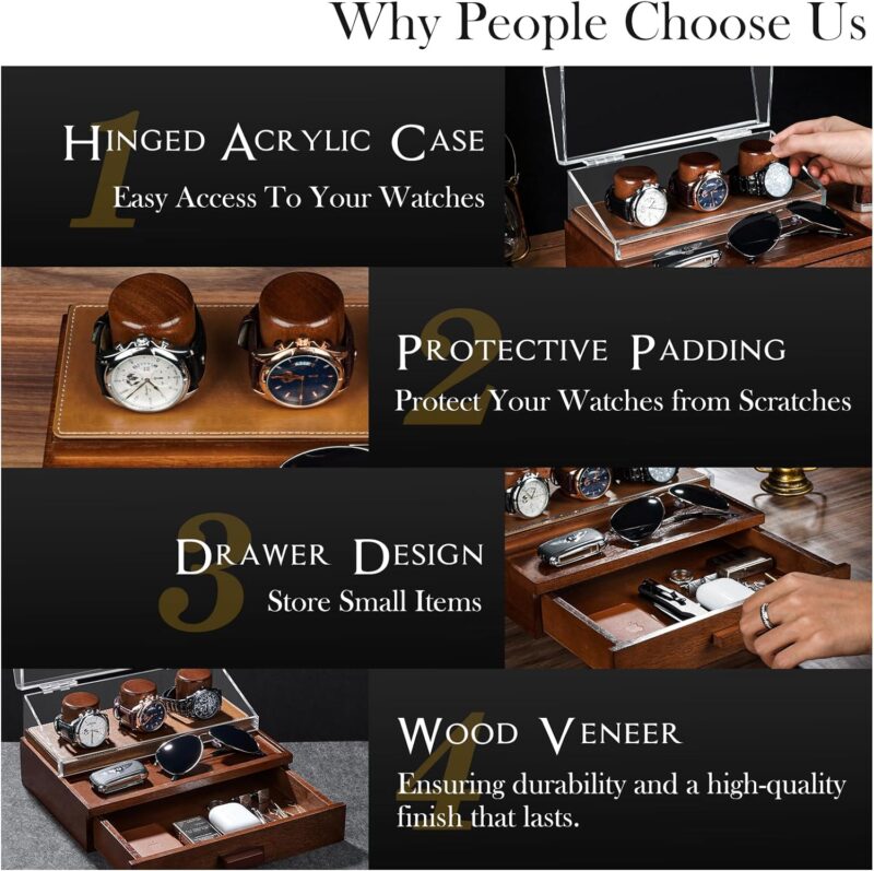 Zapuvo® Wood Watch Box with Acrylic Hinged Cover Brown - Image 2