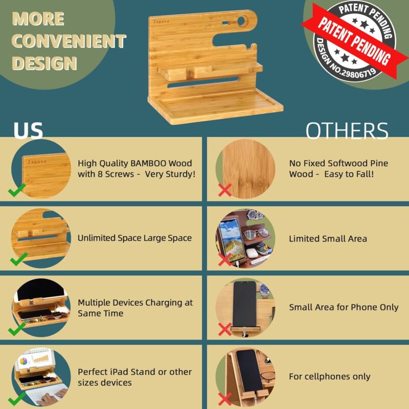 Zapuvo® Wood Phone Docking Station Bamboo - Image 5