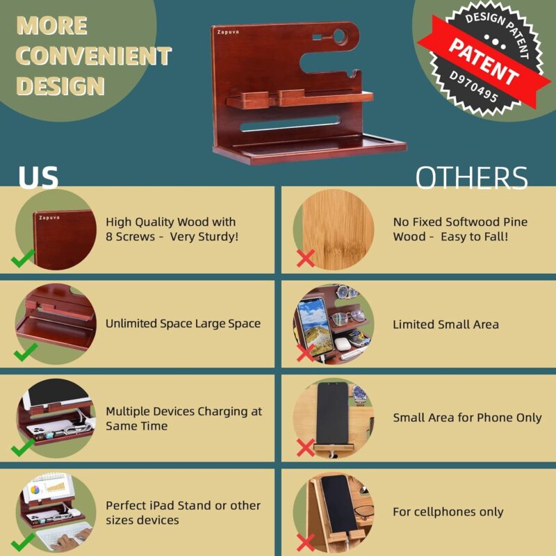 Zapuvo® Wood Phone Docking Station Dark Red - Image 4