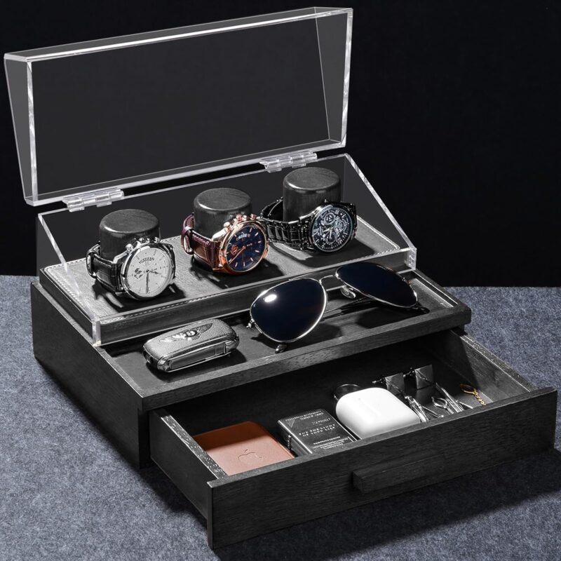 Zapuvo® Wood Watch Box with Acrylic Hinged Cover Black