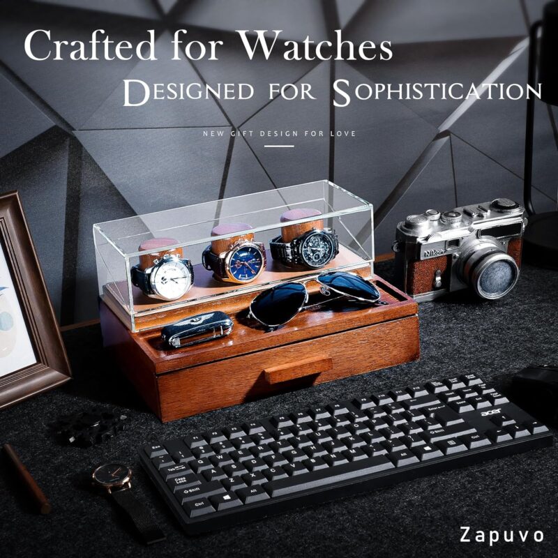 Zapuvo® Wood Watch Box with Acrylic Hinged Cover Brown - Image 4