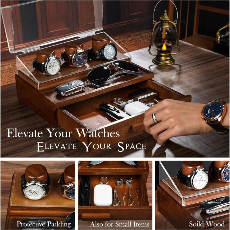 Zapuvo® Wood Watch Box with Acrylic Hinged Cover Brown - Image 6