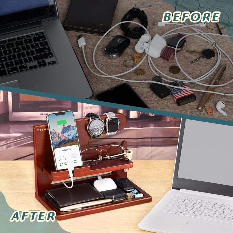 Zapuvo® Wood Phone Docking Station Dark Red - Image 6