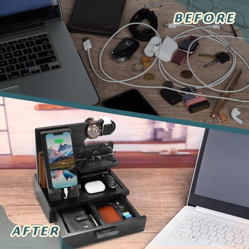 Zapuvo® Wood Phone Docking Station with Drawer Black - Image 7