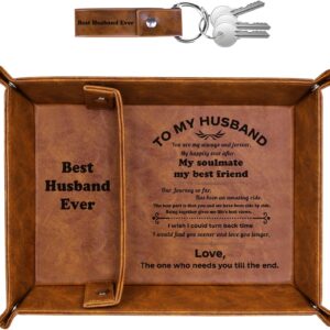 Gifts for Him Husband Men, Best Husband Ever PU Leather Valet Tray and Keychain, Anniversary Birthday Gifts Ideas for Husband Him Boyfriend Who Has Everything from Wife